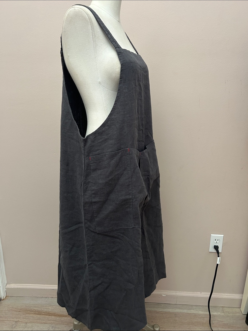 IMI Linen Cotton Overall Apron Dress Ash Gray with Front Pockets